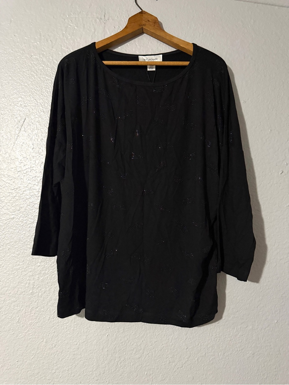 NWT St. John Black Long Sleeve Embellished Tee Size L Luxury